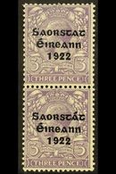 6620 1922-23 3d Bluish Violet, Vertical Pair, One With NO ACCENT Variety, SG 57a, Very Fine Mint. For More Images, Pleas - Other & Unclassified