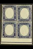 6703 1862 20c Indigo, Block Of 4 Imperf At Foot With Frame Line, Sass 2L, Superb Never Hinged Mint. Cat €400 (£300) For  - Unclassified