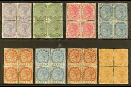 7044 1883-94 Watermark Crown CA Fine Mint Group Of BLOCKS OF FOUR With 1c, 2c Green, 4c Carmine, 8c, 15c Chestnut, 15c B - Mauritius (...-1967)