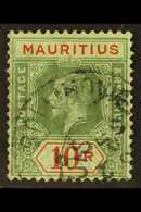 7053 1913-22 10s Green & Red/green On Emerald (olive Back), SG 204b, Good Cds Used  For More Images, Please Visit Http:/ - Mauritius (...-1967)