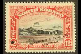 7317 1931 12c Mountain BNBC Anniversary SAMPLE COLOUR TRIAL In Black And Scarlet (issued In Black And Ultramarine), Unus - North Borneo (...-1963)