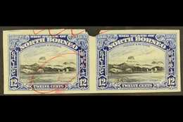 7323 1931 IMPERF PLATE PROOFS. 1931 12c Black & Ultramarine 'Mount Kinabalu' (SG 298) Horizontal IMPERF PLATE PROOF PAIR - North Borneo (...-1963)