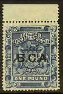 7350 1891 £1 Deep Blue Arms Ovprinted "B.C.A", SG 14, Superb Marginal NEVER HINGED MINT. Rare And Lovely Stamp, Well Cen - Nyasaland (1907-1953)