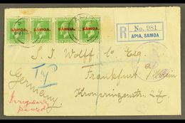 7594 1922 (4 May) Registered Cover To Germany Bearing KGV ½d Strip Of Four, Tied By Apia Cds's; Endorsed "Irregularly Po - Samoa