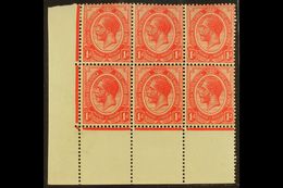 7780 1913-24 1d Rose-red, Plate 1b Lower Left Corner Block Of 6 (no Control Number), Reversed Perf, SG 3, Very Fine Mint - Unclassified