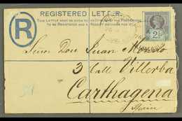 7919 1887 INTACT REGISTERED COVER. 1887 (26 Jan) 2d Registered Stationery Envelope From London, England To Carthagena, U - Other & Unclassified