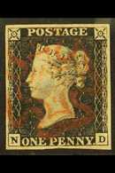 8209 1840 1d Black 'ND' Plate 7, SG 2, Very Fine Used With 4 Margins & Near- Complete Lightly Struck Red MC Cancel. For  - Unclassified