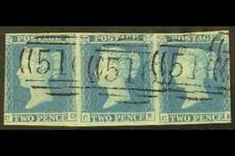 8249 1841 2d Blue Plate 4 'CD - CF' STRIP OF THREE, The Center Stamp 'CE' With RE-ENTRY, SG Spec ES14b, Very Fine Used W - Other & Unclassified