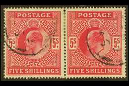 8359 1902-10 5s Bright Carmine, SG 263, HORIZONTAL PAIR Very Fine Used. Scarce Multiple. For More Images, Please Visit H - Unclassified