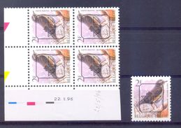 Belgie - 1996 - OBP - ** Preo - 819a P8 - Blok - + Een Zegel  **  - Vogels Andre Buzin - Tipo 1986-96 (Uccelli)