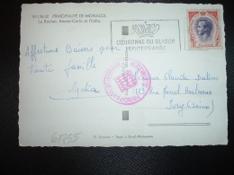 CP TP RAINIER III 8F OBL.MEC.7-?-1955 MONTE CARLO + COURONNE DU BLASON MEDITERRANEE - Covers & Documents