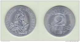 Consejo De Asturias Y Leon  2 Pesetas 1.937   SC/UNC  Réplica   T-DL-11.258 - Republikeinse Zone