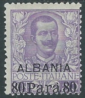 1907 LEVANTE ALBANIA FLOREALE 80 PA SU 50 CENT MH * - E101 - Albanien