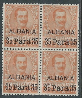 1902 LEVANTE ALBANIA FLOREALE 35 PA SU 20 CENT QUARTINA LUSSO MNH ** - E101 - Albanien
