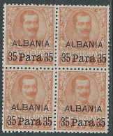 1902 LEVANTE ALBANIA FLOREALE 35 PA SU 20 CENT QUARTINA LUSSO MNH ** - E101 - Albanië