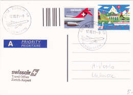 No 653 Sur Entier Postal Oblitéré Zürich Flughaffen Le 17.10.01 - Altri & Non Classificati