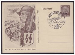 Elsaß WKII (005103) Propaganda Ganzsache P4/08 Motor, Waffen SS, Blanco Gestempelt Mit Sonderstempel Mühlhausen 1941 - Bezetting 1938-45
