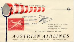 Salzburg-Barcelona Premier Vol 1961 Autriche Voir 2 Scan - Erst- U. Sonderflugbriefe