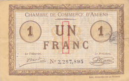 Billet Chambre De Commerce D'Amiens - Un Franc - 1915 - Sans Filigrane - Chambre De Commerce