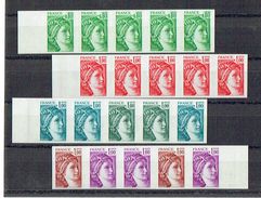 FRANCE - N°1970**. N°1972** -  80c Et 1f SABINE - 2 Bandes De 5 Non Dentelés + 2 Bandes D'essais De Couleur -  RARE - Color Proofs 1945-…