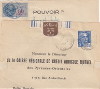1952 POUVOIR CAISSE RÉGIONALE CRÉDIT AGRICOLE MUTUEL PYRENEES-ORIENTALES -T. FISCAL 80F - QUILLAN-SCELLE FERME LETTRE/1 - Covers & Documents