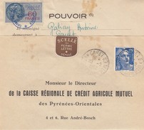 1952 POUVOIR CAISSE RÉGIONALE CRÉDIT AGRICOLE MUTUEL PYRENEES-ORIENTALES -T. FISCAL 80F - CANET /1 - Lettres & Documents