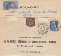 1952 POUVOIR CAISSE RÉGIONALE CRÉDIT AGRICOLE MUTUEL PYRENEES-ORIENTALES -T. FISCAL 80F - MAURY /1 - Lettres & Documents