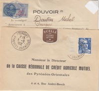 1952 POUVOIR CAISSE RÉGIONALE CRÉDIT AGRICOLE MUTUEL PYRENEES-ORIENTALES -T. FISCAL 80F - FOURQUES  /1 - Lettres & Documents