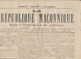 Journ. "La République Maçonnique" - 2 Ex - Mars Et Octobre 1882 - B/TB - ....-1700: Precursori