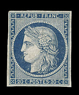 (*) N°8 - 20c Bleu Foncé - Signé Calves - TB - 1849-1850 Cérès