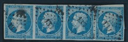 O N°14Ad - Bde De 4 - Bleu S/vert - Pli Horiz. - 1853-1860 Napoléon III
