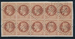 O N°26 - 2c Rouge Brun - Bloc De 10 - Impression Fine - Obl. GC 2618 - Càd 28/10/70 - Pli D'archive S/Bde Du Bas - 1863-1870 Napoleon III Gelauwerd