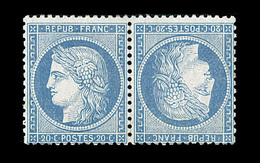 * N°37c - 20c Bleu - Paire - Tête-Bêche - Signé Brun - TB - 1870 Beleg Van Parijs