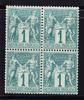 ** N°61 - 1c Vert - Bloc De 4 - Signé Calves - TB - 1876-1878 Sage (Type I)