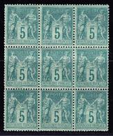 ** N°75 - 5c Vert - Bloc De 9 - TB - 1876-1878 Sage (Type I)