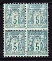 ** N°75 - 5c Vert - Bloc De 4 - TB - 1876-1878 Sage (Type I)