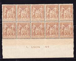 ** N°80 - 30c Brun-jaune En Bloc De 10 - BDF - Avec N° De Machine - TB - 1876-1878 Sage (Type I)