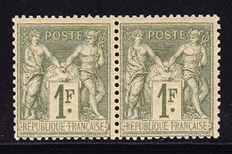 ** N°82 - 1F Vert Olive - Paire - TB - 1876-1878 Sage (Type I)