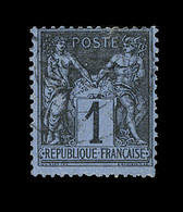 O N°84 - 1c Noir S/bleu De Prusse - Fente Et Pli D'angle - 1876-1878 Sage (Type I)
