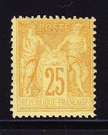 * N°92 - 25c Bistre S/jaune - Signé Brun - TB - 1876-1878 Sage (Type I)