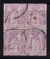 O N°95 - 5F Violet S/lilas - Bloc De 4 - TB - 1876-1878 Sage (Type I)