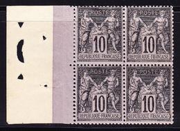 **/* N°103 - Bloc De 4 - BDF Avec Perfo De Contrôle - 2 Ex ** - TB - 1876-1878 Sage (Type I)