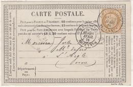CP N°55 Obl. T18 Charleville Ardennes - 20 Avril 76 - S/carte Précurseur - TB - 1849-1876: Période Classique