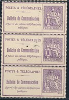 O TELEPHONE N°22 - 10c Violet - Bde De 3 Verticale - TB - Télégraphes Et Téléphones