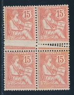 ** N°125 - 15c Vermillon - Bloc De 4 - Variété D'Impression, Pli Accordéon Et Piquage - TB - Neufs