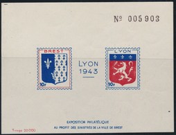 ** Expo. Phil. Lyon 1943 - "Au Profit Des Sinistrés De Brest" - Bloc Avec Blasons Lyon Et Brest - TB - Autres & Non Classés