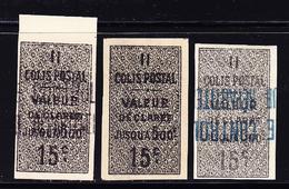 */(*) N°8g - 3 Variétés - Surch. Bleue/noire/sans Surch. - TB - Colis Postaux