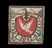 O N°8 (N°8) - Colombe De Bâle - Obl. Rouge - Signé + Certif. Roumet - TB - 1843-1852 Timbres Cantonaux Et  Fédéraux