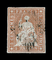 O N°22Aa (N°32) - 5Rp Brun Rouge - Obl. Grille - Certif. USPS - TB - 1843-1852 Federale & Kantonnale Postzegels