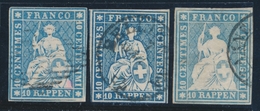 O N°23, 23A, 23G (N°27, 27d, 27b) 10r Bleu (x3) - TB - 1843-1852 Federale & Kantonnale Postzegels